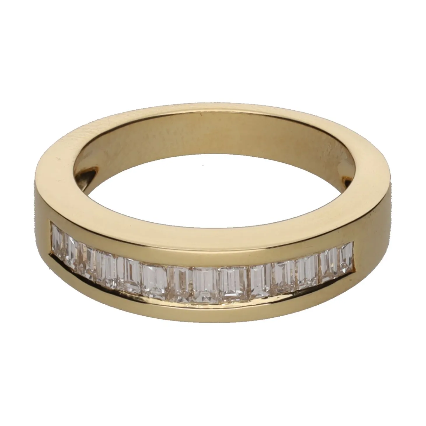 ANILLOS / SORTIJAS Alianza cintillo en oro amarillo con baguettes. Talla 12.