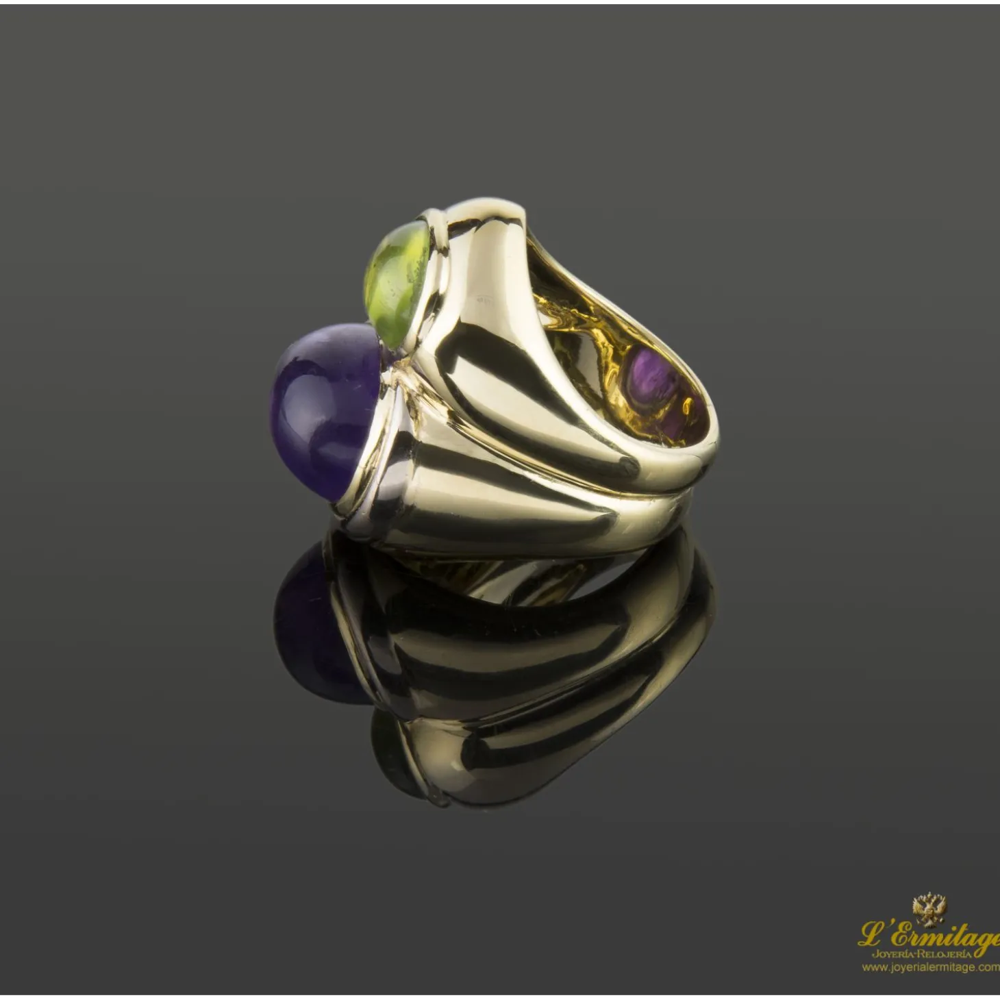 ANILLOS / SORTIJAS Anillo oro amarillo cabuchones amatista y olivino