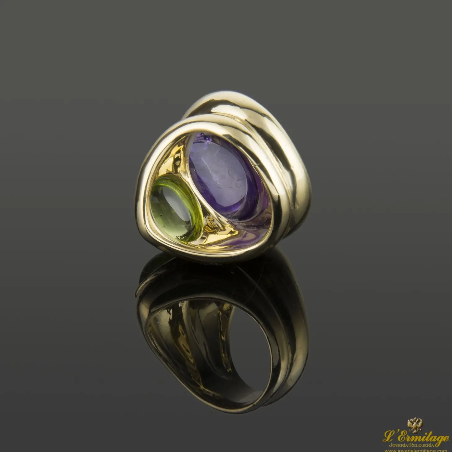 ANILLOS / SORTIJAS Anillo oro amarillo cabuchones amatista y olivino