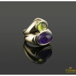 ANILLOS / SORTIJAS Anillo oro amarillo cabuchones amatista y olivino