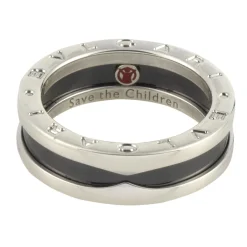 ANILLOS / SORTIJAS Anillo save the children de una banda en plata de ley con cerámica negra. Talla nº: 17.