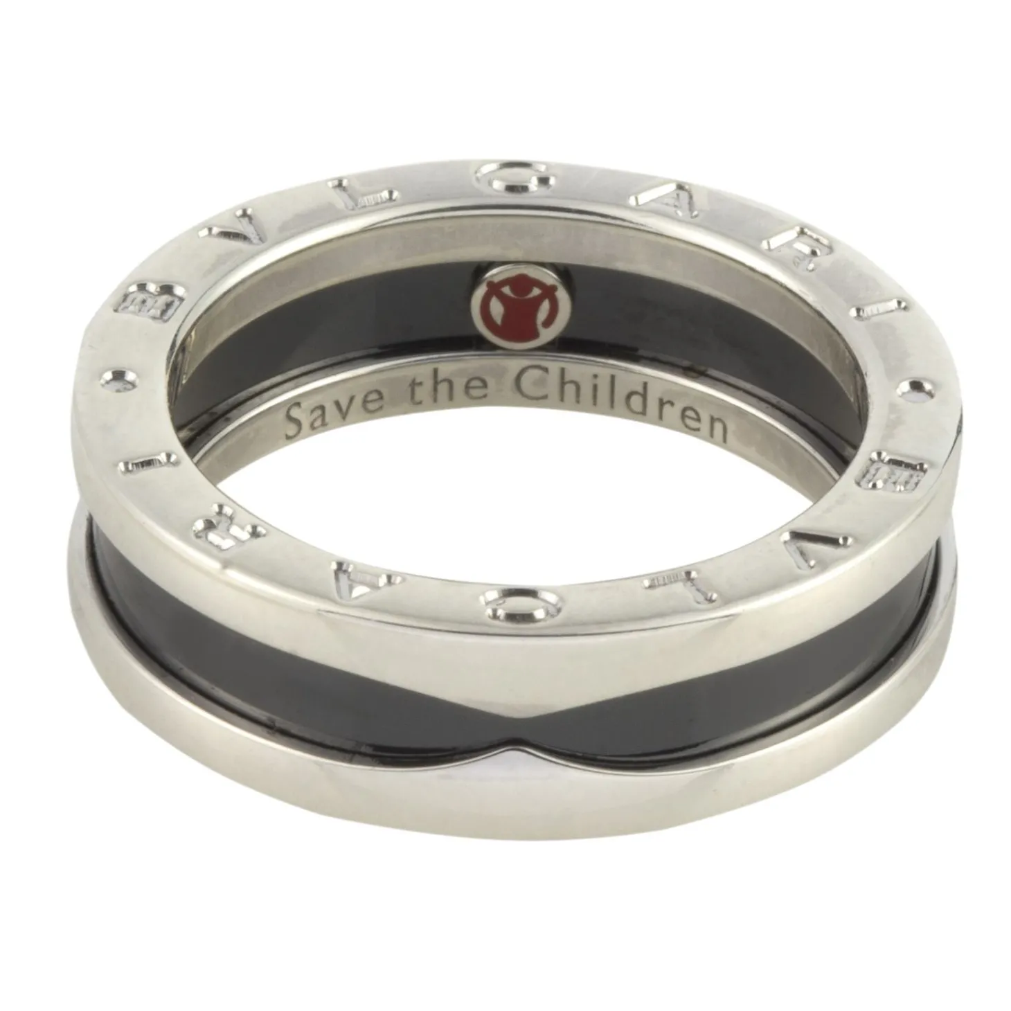 ANILLOS / SORTIJAS Anillo save the children de una banda en plata de ley con cerámica negra. Talla nº: 17.