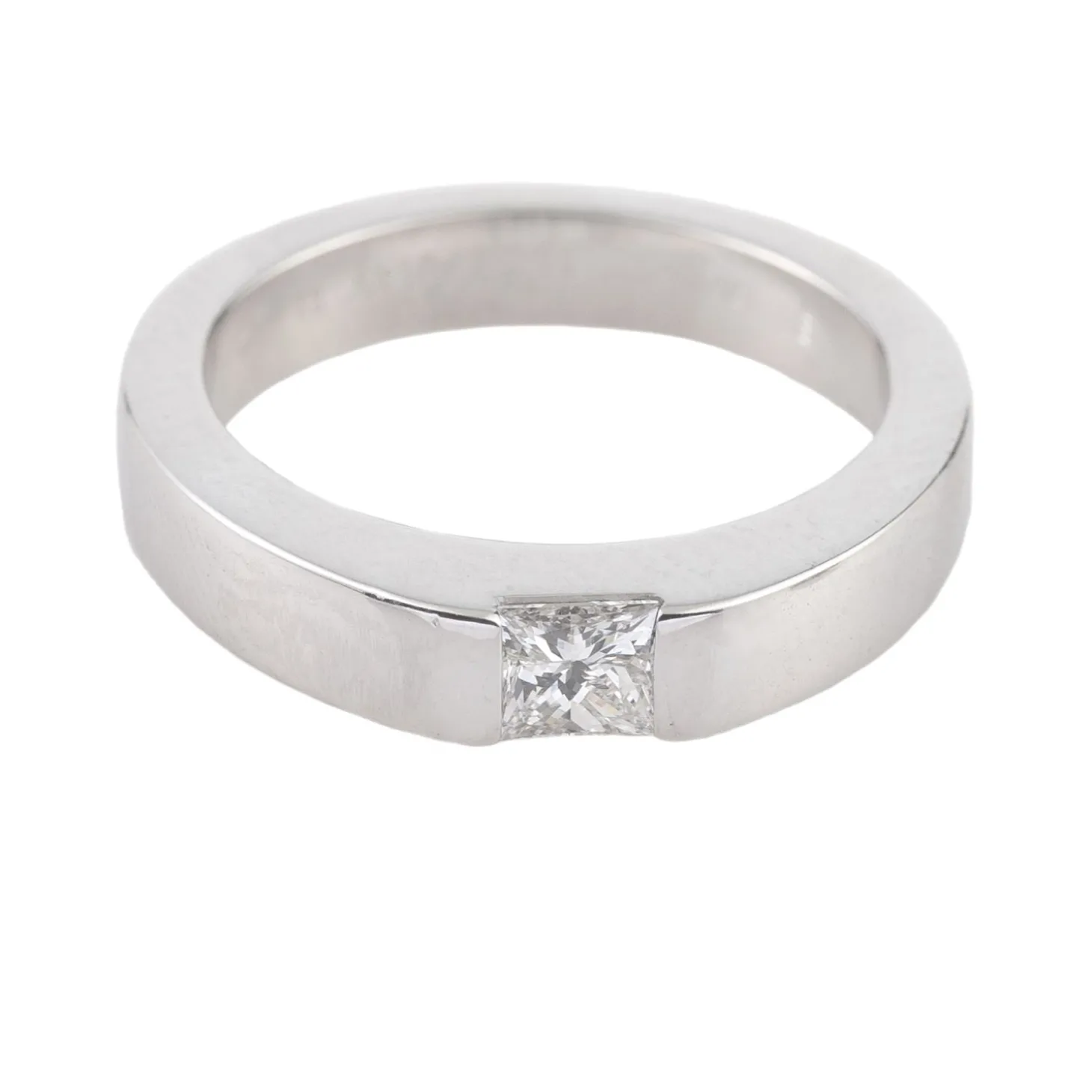ANILLOS / SORTIJAS Solitario cartier en oro blanco con un brillante. Talla 48.