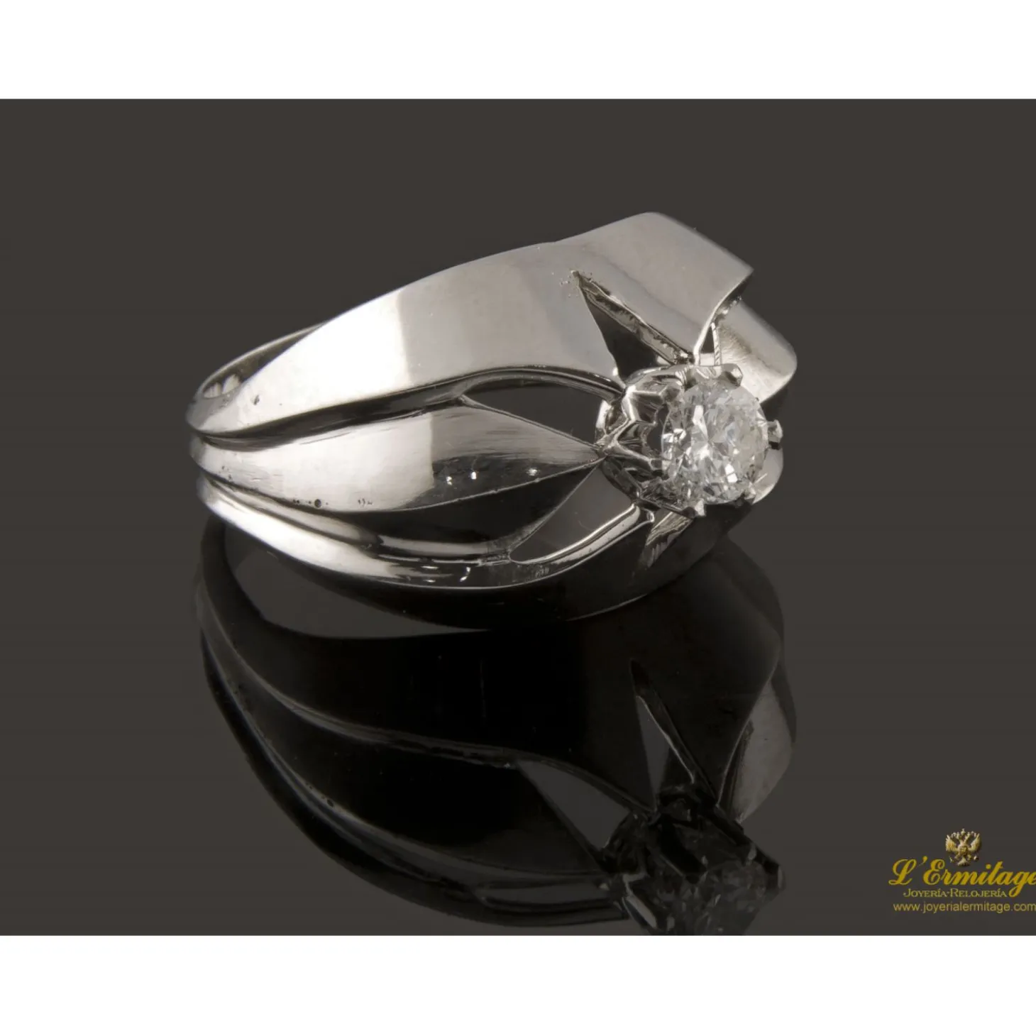 ANILLOS / SORTIJAS Solitario en oro blanco y brillante.