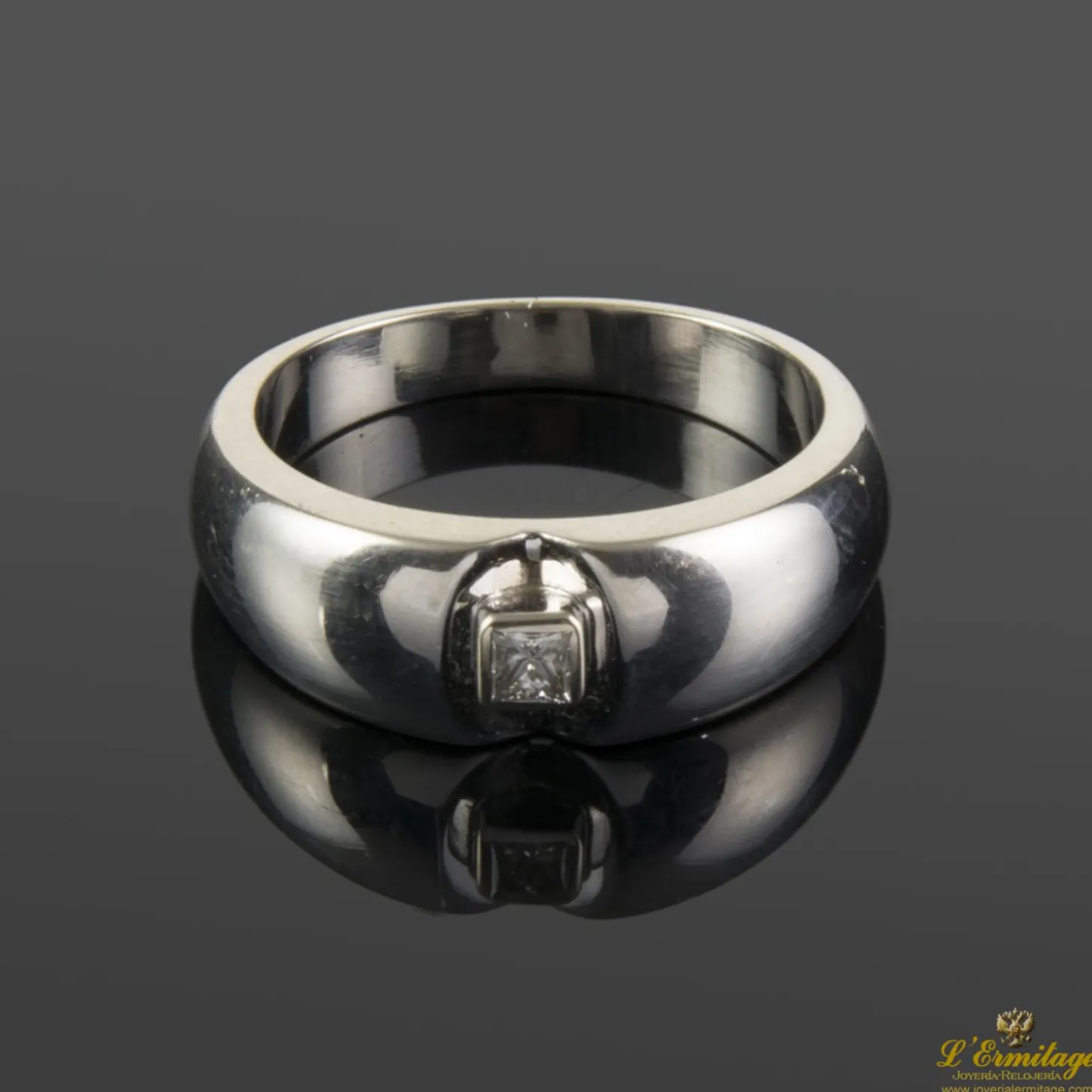 ANILLOS / SORTIJAS Solitario realizada en oro blanco con diamante talla princesa