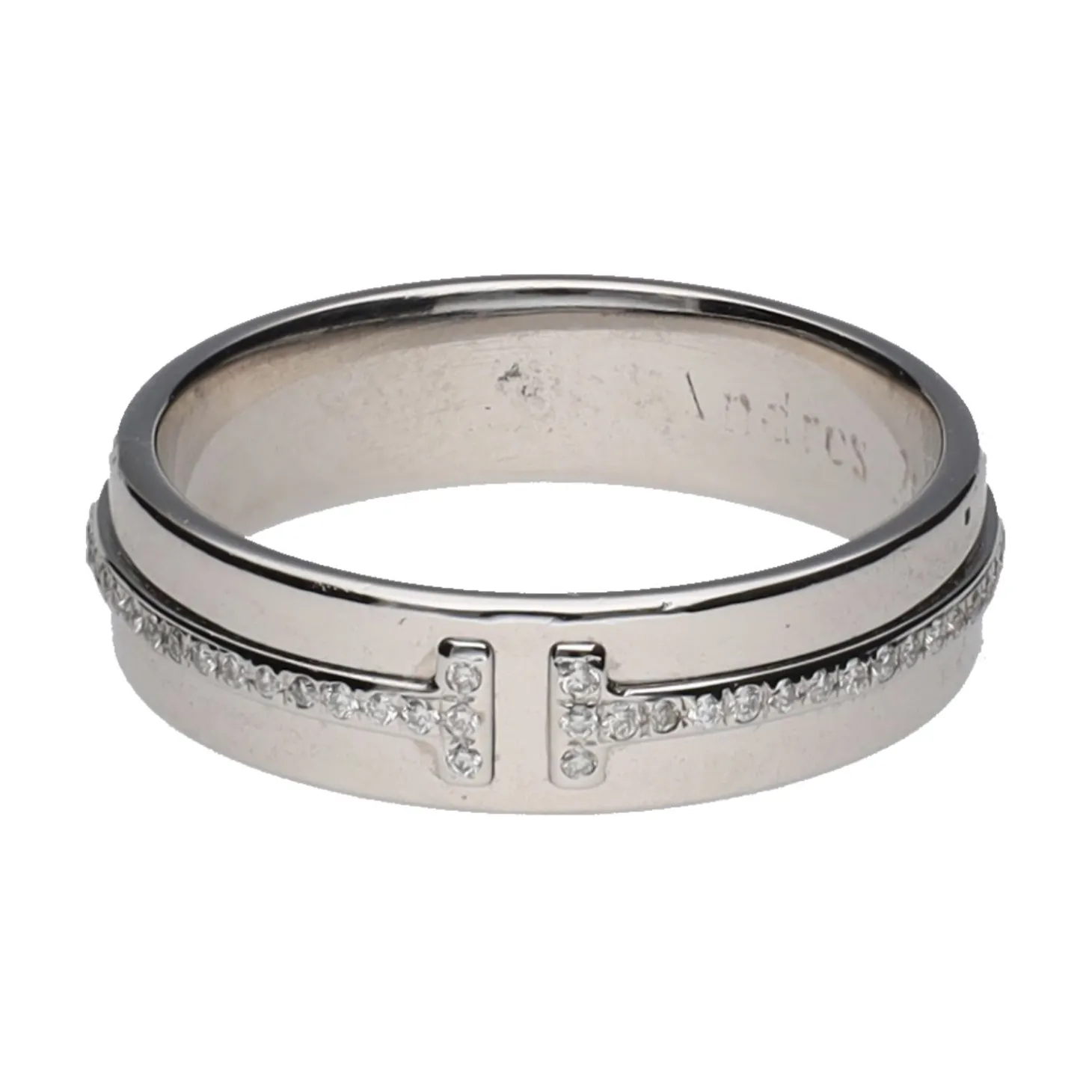 ANILLOS / SORTIJAS Sortija alianza t de tiffany & co. En oro blanco con brillantes. Talla 17.