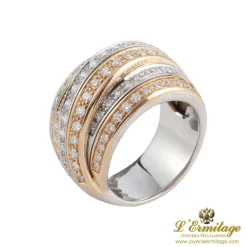 ANILLOS / SORTIJAS Sortija ancha oro blanco oro amarillo y diamantes. Talla nº 16