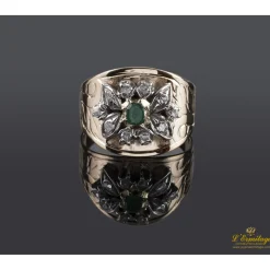ANILLOS / SORTIJAS Sortija antigua oro amarillo esmeralda y diamantes talla antigua. Talla nº22