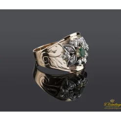 ANILLOS / SORTIJAS Sortija antigua oro amarillo esmeralda y diamantes talla antigua. Talla nº22