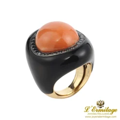 ANILLOS / SORTIJAS Sortija antigua oro amarillo oníx y coral. Talla nº:11