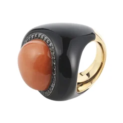 ANILLOS / SORTIJAS Sortija antigua oro amarillo oníx y coral. Talla nº:11