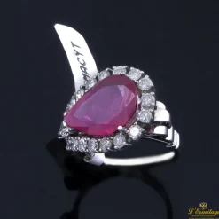 ANILLOS / SORTIJAS Sortija antigua oro blanco rubí y diamantes talla antigua