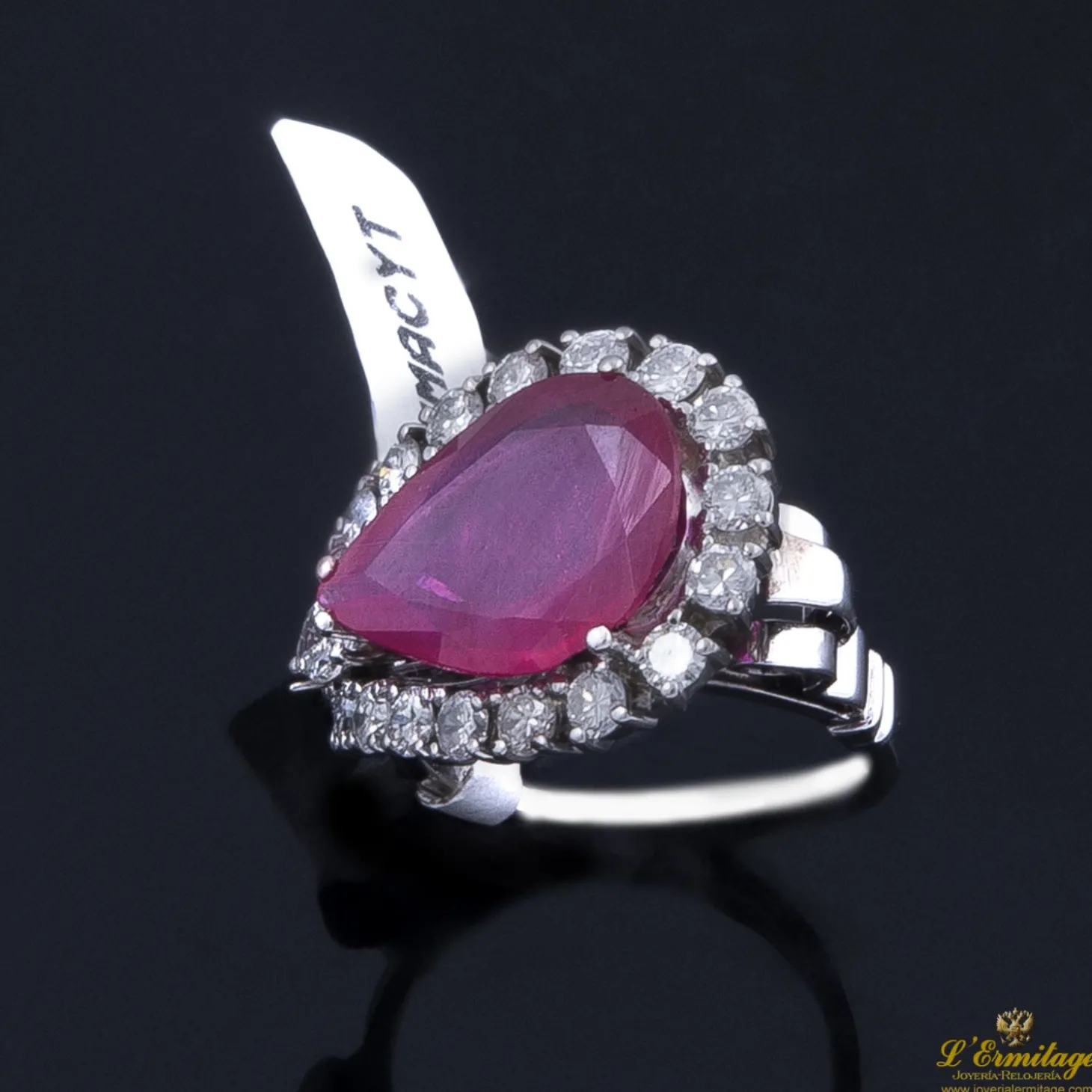 ANILLOS / SORTIJAS Sortija antigua oro blanco rubí y diamantes talla antigua