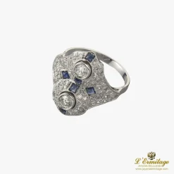 ANILLOS / SORTIJAS Sortija art déco oro blanco diamantes y zafiros