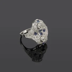 ANILLOS / SORTIJAS Sortija art déco oro blanco diamantes y zafiros