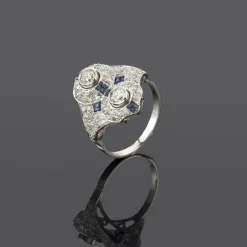 ANILLOS / SORTIJAS Sortija art déco oro blanco diamantes y zafiros