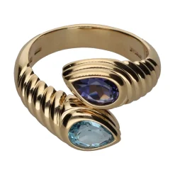 ANILLOS / SORTIJAS Sortija bulgari en oro amarillo y piedras color. Talla 16.