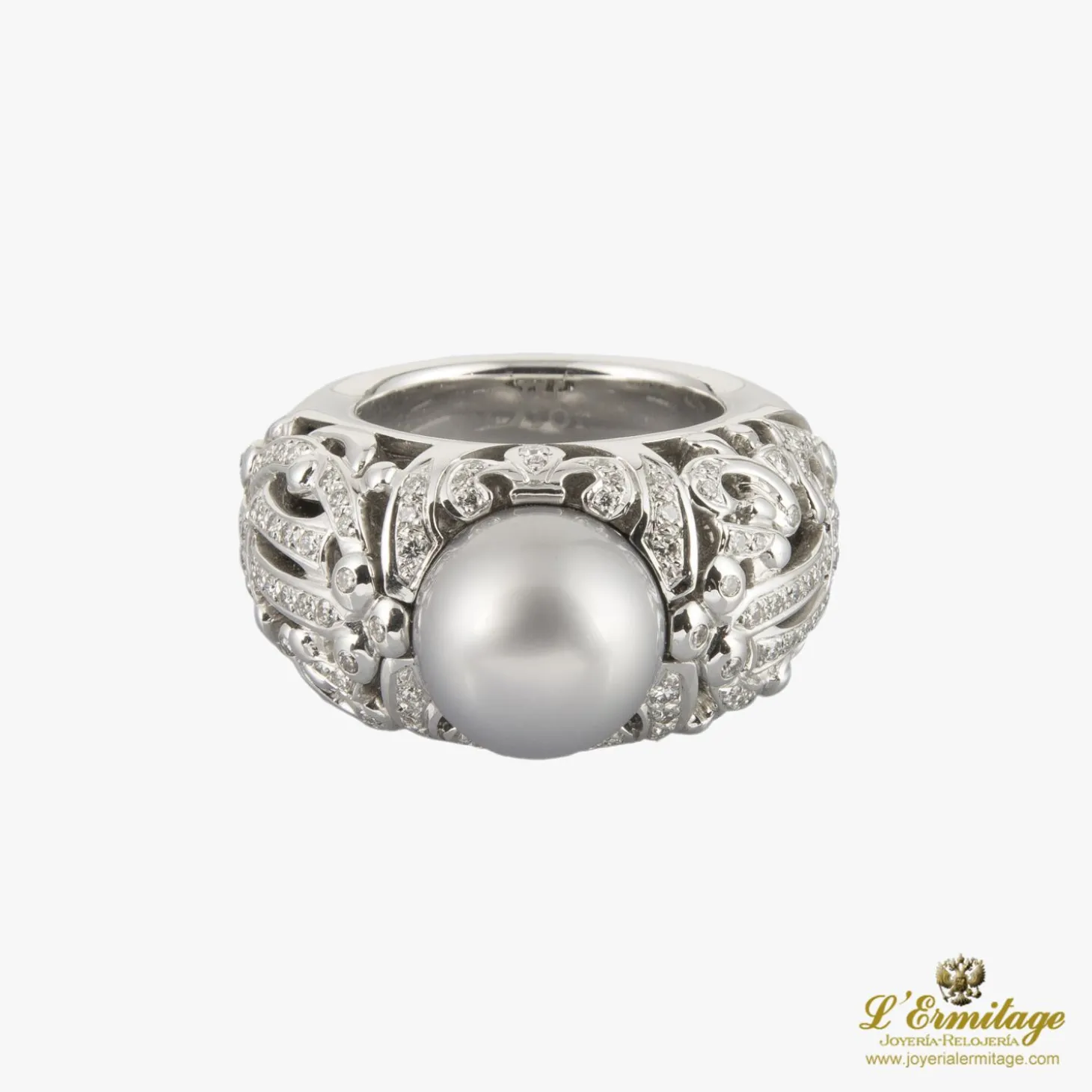 ANILLOS / SORTIJAS Sortija calada oro blanco perla negra y diamantes