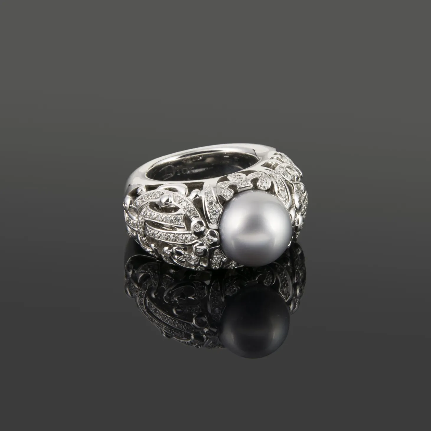 ANILLOS / SORTIJAS Sortija calada oro blanco perla negra y diamantes