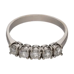 ANILLOS / SORTIJAS Sortija cinquillo en oro blanco y brillantes. Talla 20.