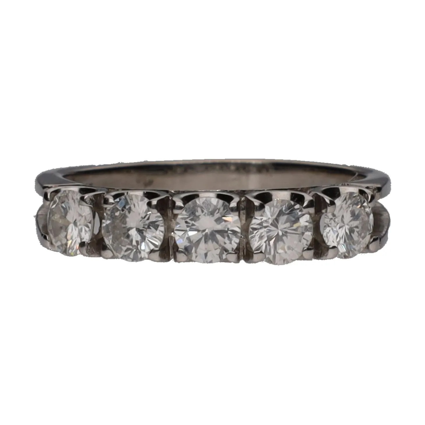 ANILLOS / SORTIJAS Sortija cinquillo en oro blanco con brillantes. Talla 14.