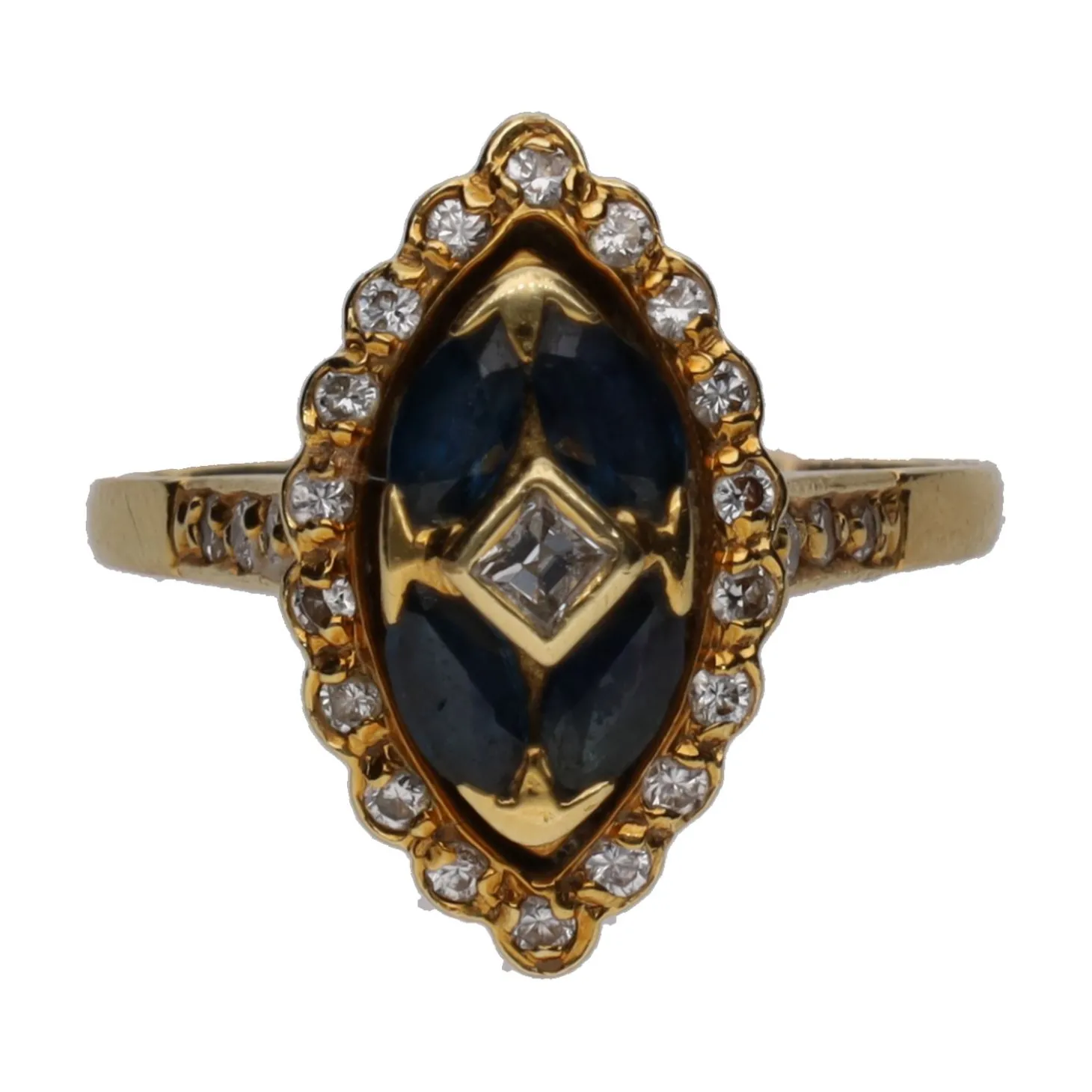 ANILLOS / SORTIJAS Sortija en oro amarillo con zafiros y brillantes. Talla 10.