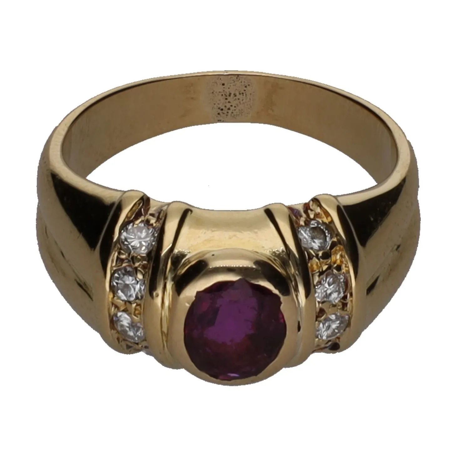 ANILLOS / SORTIJAS Sortija en oro amarillo con rubí y brillantes. Talla 8.