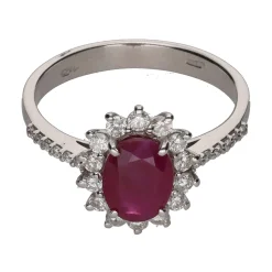 ANILLOS / SORTIJAS Sortija en oro blanco con rubí y orla de brillantes. Talla 16.