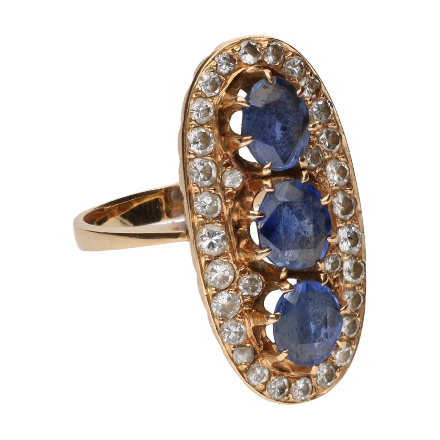 ANILLOS / SORTIJAS Sortija en oro amarillo con zafiros y diamantes. Talla 14.