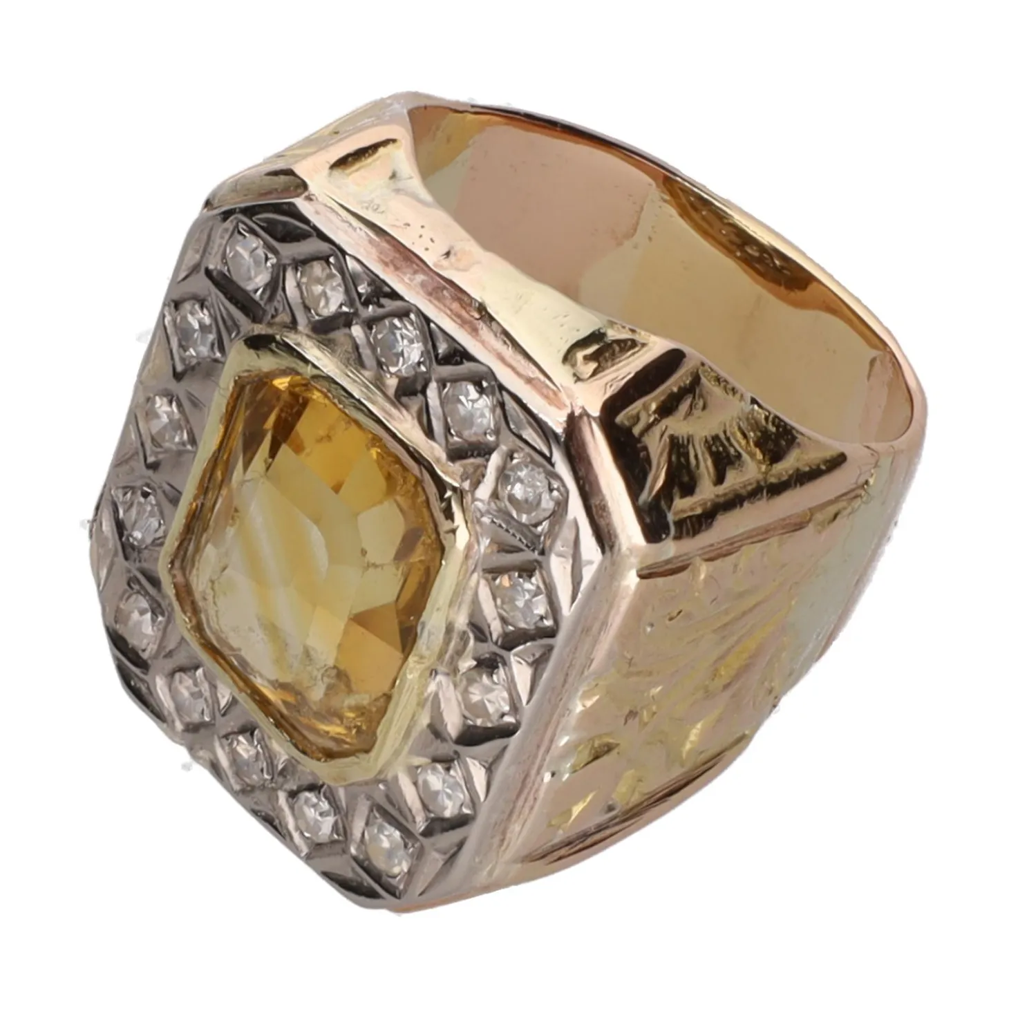 ANILLOS / SORTIJAS Sortija en oro amarillo y oro blanco con citrino y diamantes.