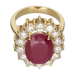 ANILLOS / SORTIJAS Sortija en oro amarillo con rubí y brillantes. Talla 13.
