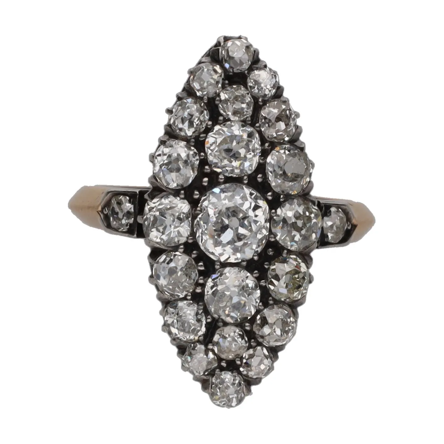 ANILLOS / SORTIJAS Sortija lanzadera antigua siglo xix cuajado de brillantes. Talla 12.