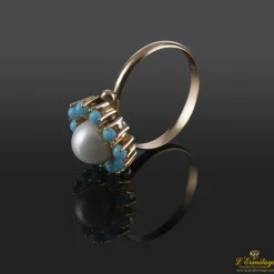 ANILLOS / SORTIJAS Sortija oro amarillo perla y turquesas.