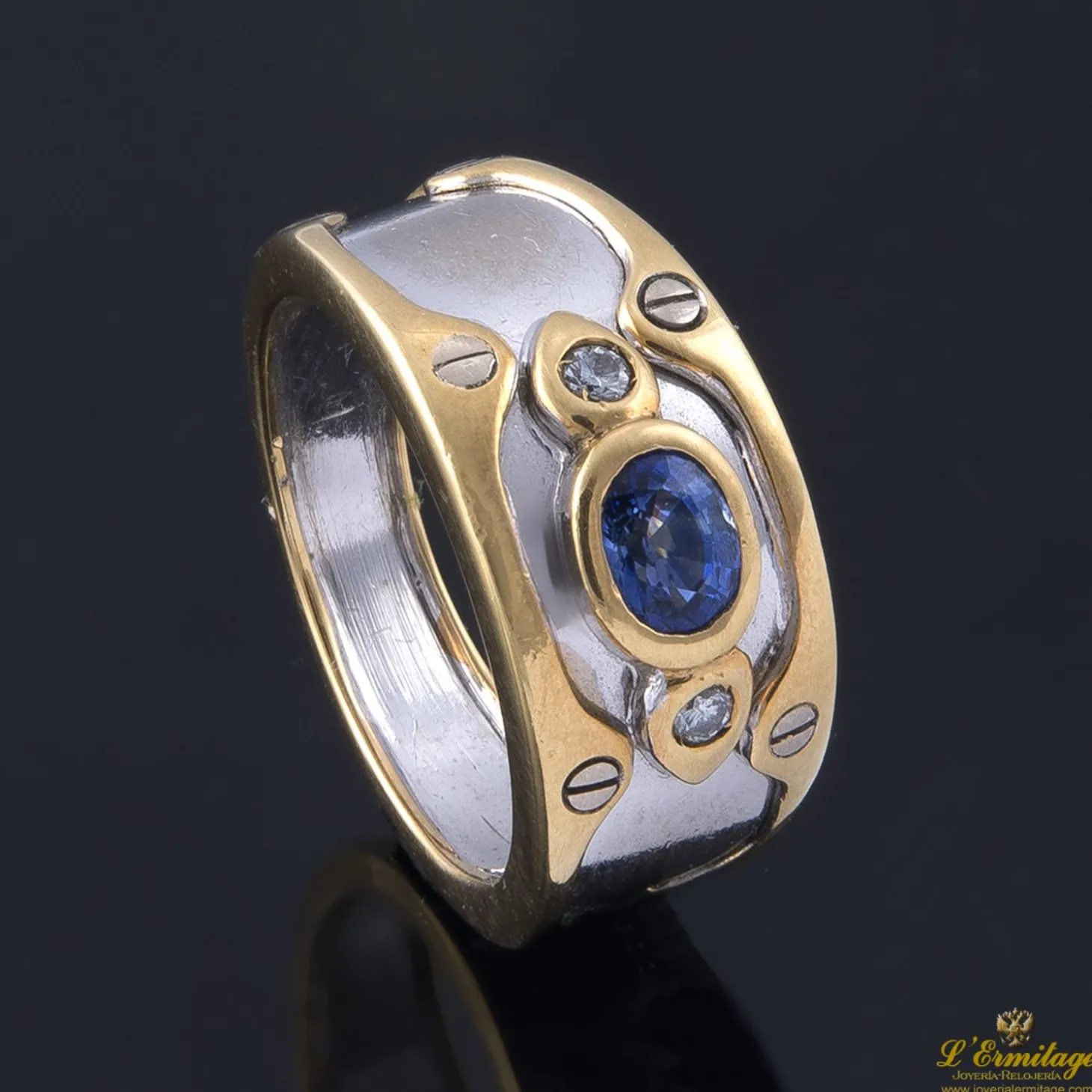 ANILLOS / SORTIJAS Sortija oro amarillo oro blanco zafiro y diamantes