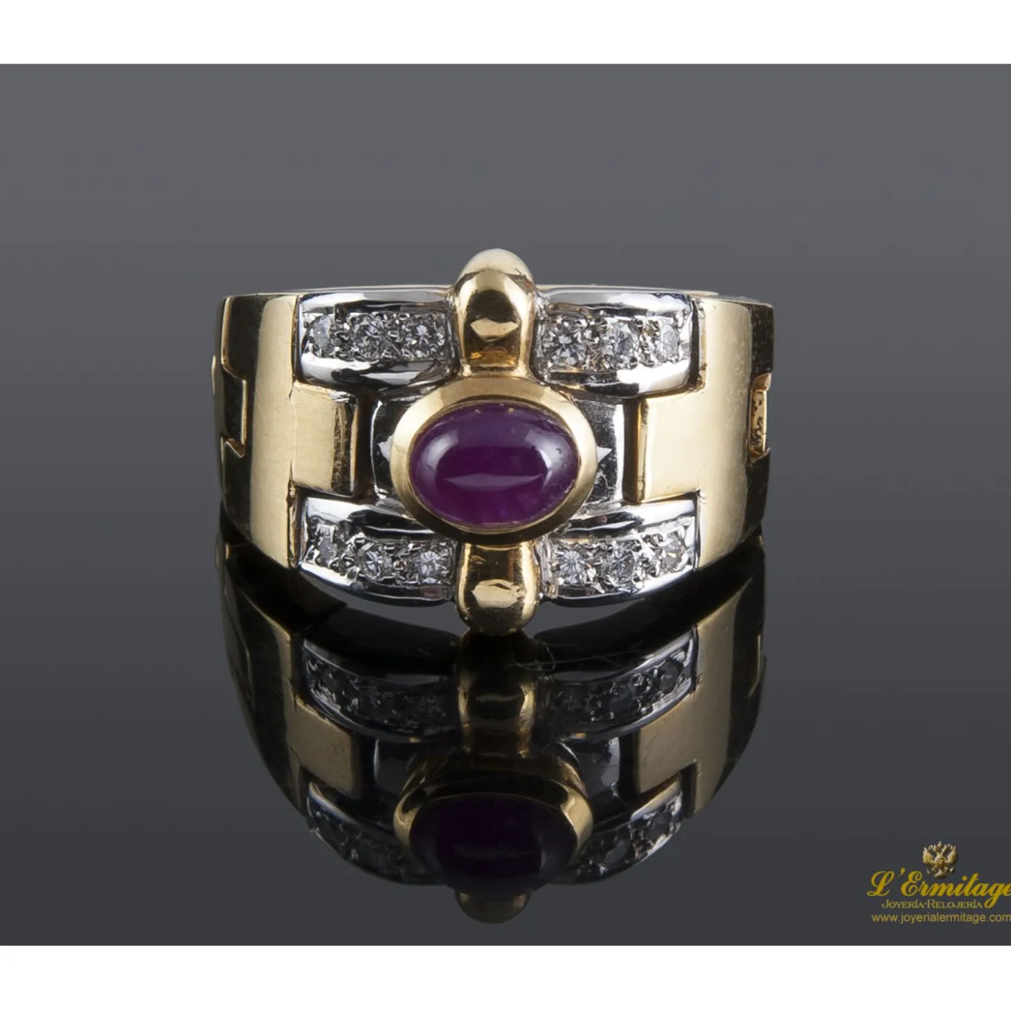 ANILLOS / SORTIJAS Sortija oro amarillo rubí cabuchón y diamantes
