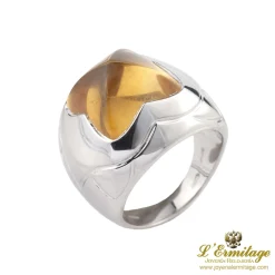ANILLOS / SORTIJAS Sortija pirámide de bulgari en oro blanco con citrino. Talla 12.