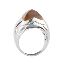 ANILLOS / SORTIJAS Sortija pirámide de bulgari en oro blanco con citrino. Talla 12.