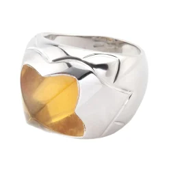 ANILLOS / SORTIJAS Sortija pirámide de bulgari en oro blanco con citrino. Talla 12.