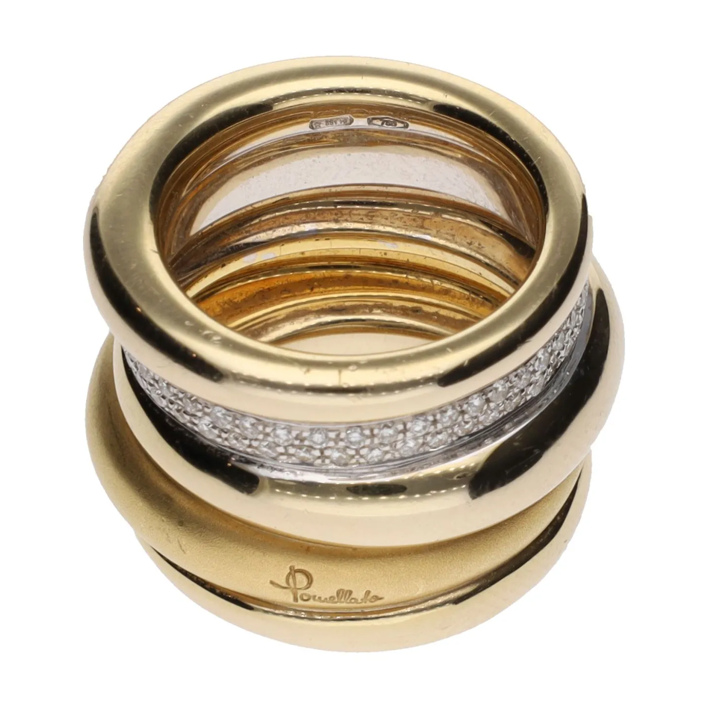 ANILLOS / SORTIJAS Sortija pomellato tubolare en oro amarillo y oro blanco con brillantes. Talla 13.