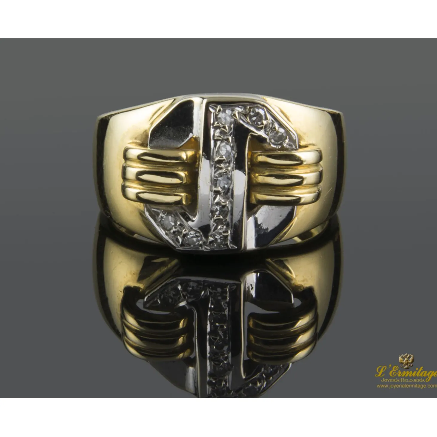 ANILLOS / SORTIJAS Sortija realizada en oro amarillo y oro blanco con motivo de brillantes