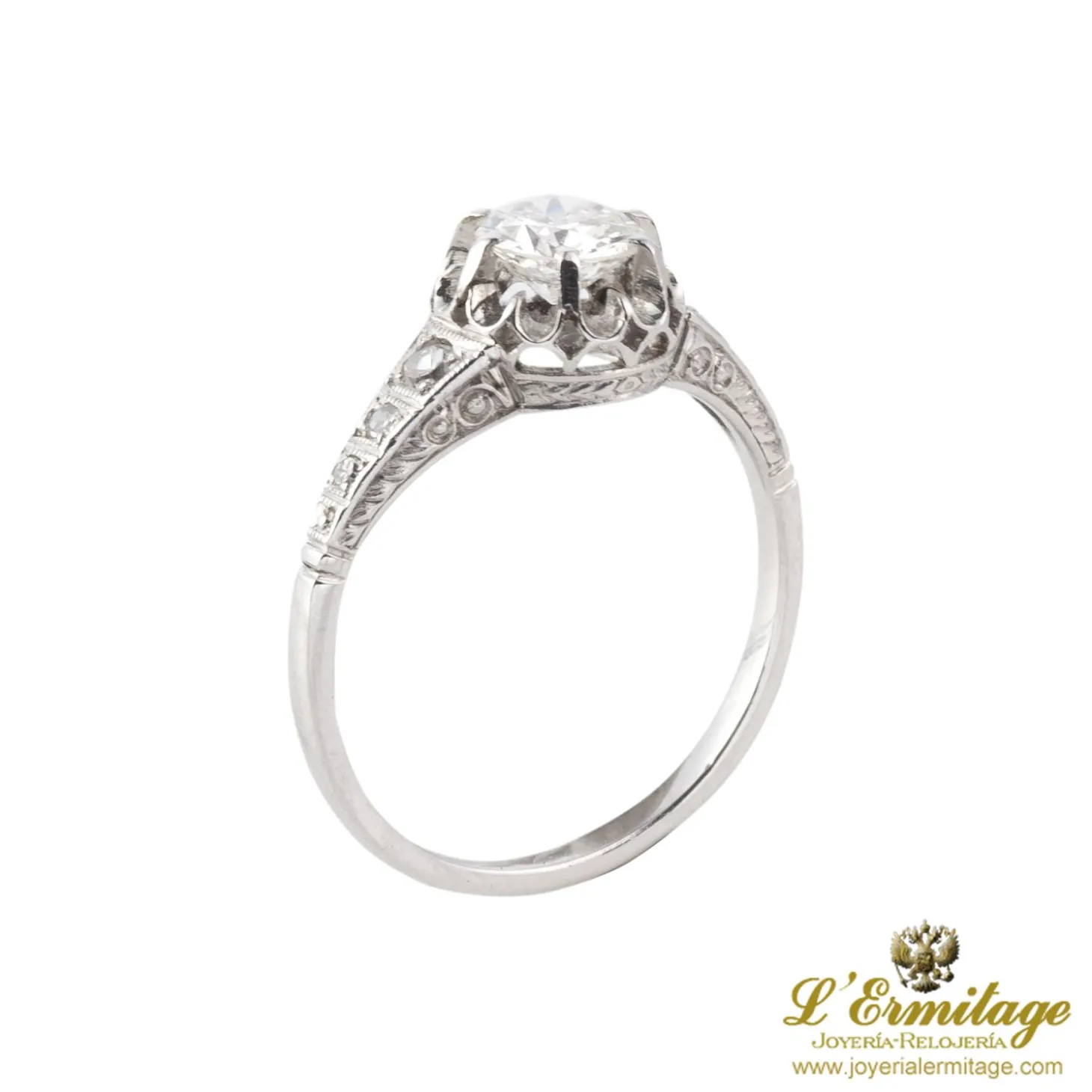 ANILLOS / SORTIJAS Sortija solitario oro blanco color g, pureza si1 y peso 0,55 cts.