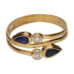 ANILLOS / SORTIJAS Sortija tu y yo en oro amarillo con zafiros y brillantes. Talla 14.