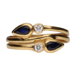 ANILLOS / SORTIJAS Sortija tu y yo en oro amarillo con zafiros y brillantes. Talla 14.