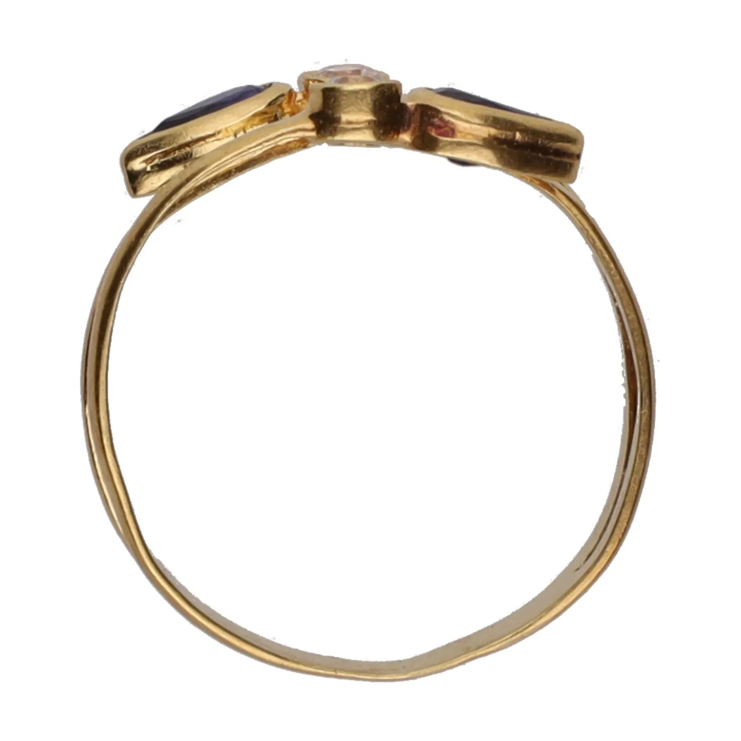 ANILLOS / SORTIJAS Sortija tu y yo en oro amarillo con zafiros y brillantes. Talla 14.