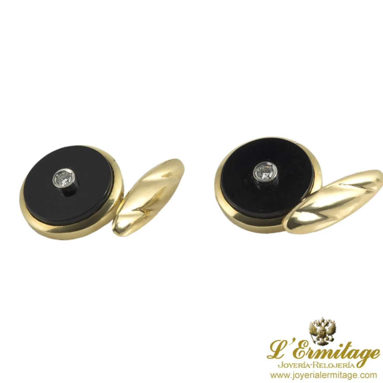 BOTONADURAS Botonadura y gemelos oro amarillo ónix y diamante