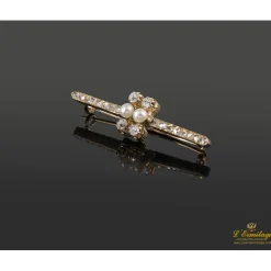 BROCHES / ALFILERES Alfiler oro rosa perlas y diamantes
