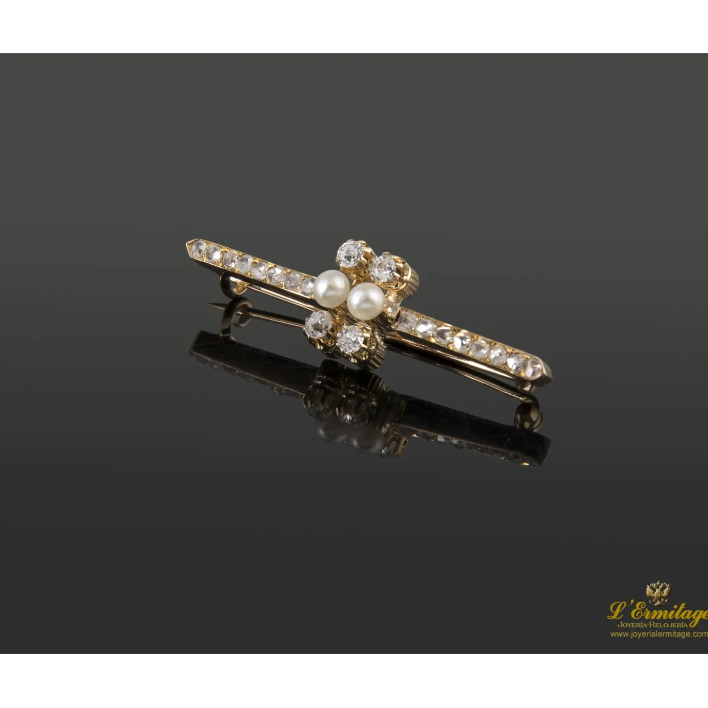 BROCHES / ALFILERES Alfiler oro rosa perlas y diamantes