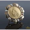 BROCHES / ALFILERES Alfiler oro amarillo perlas con moneda