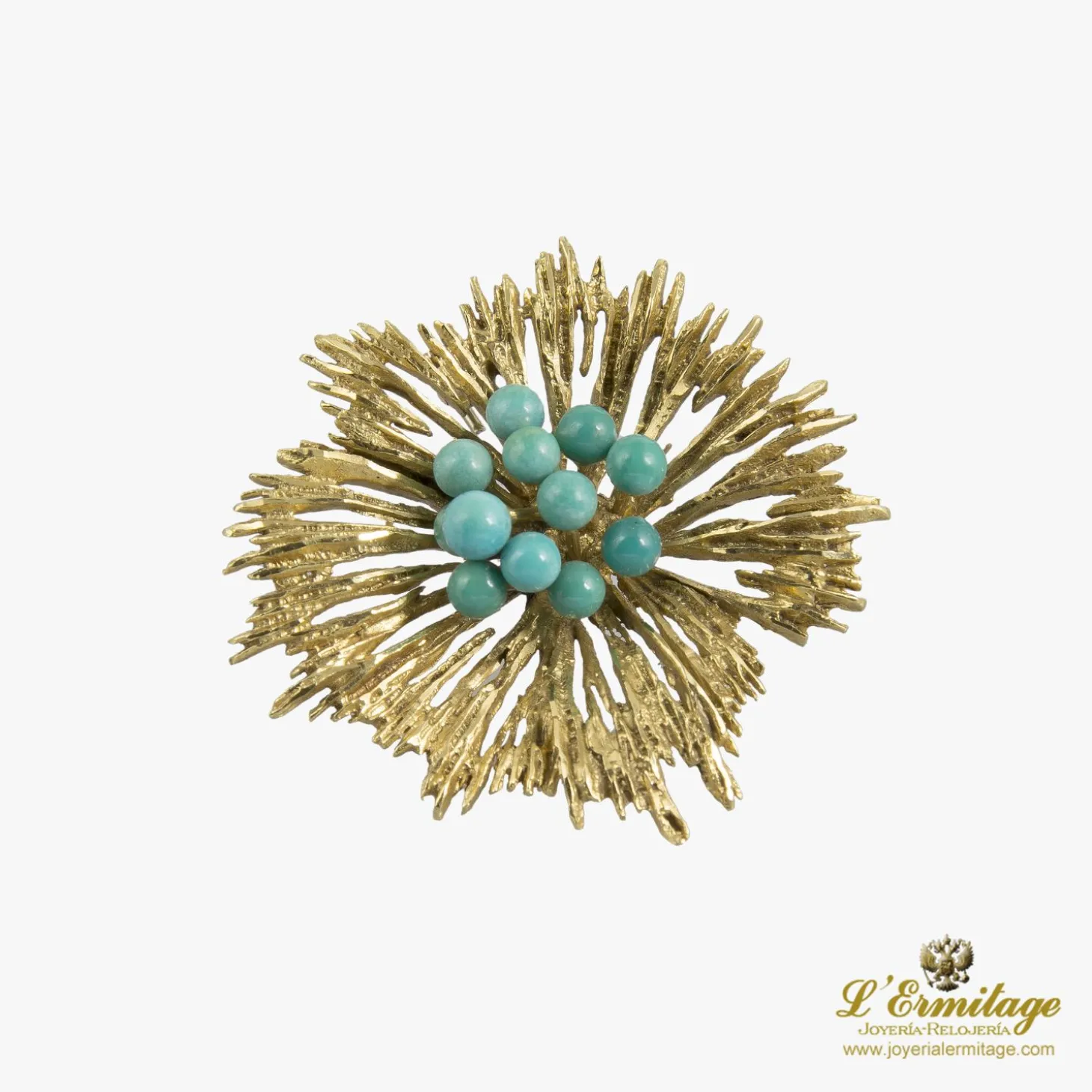 BROCHES / ALFILERES Broche-alfiler antiguo oro amarillo y turquesas