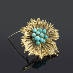 BROCHES / ALFILERES Broche-alfiler antiguo oro amarillo y turquesas
